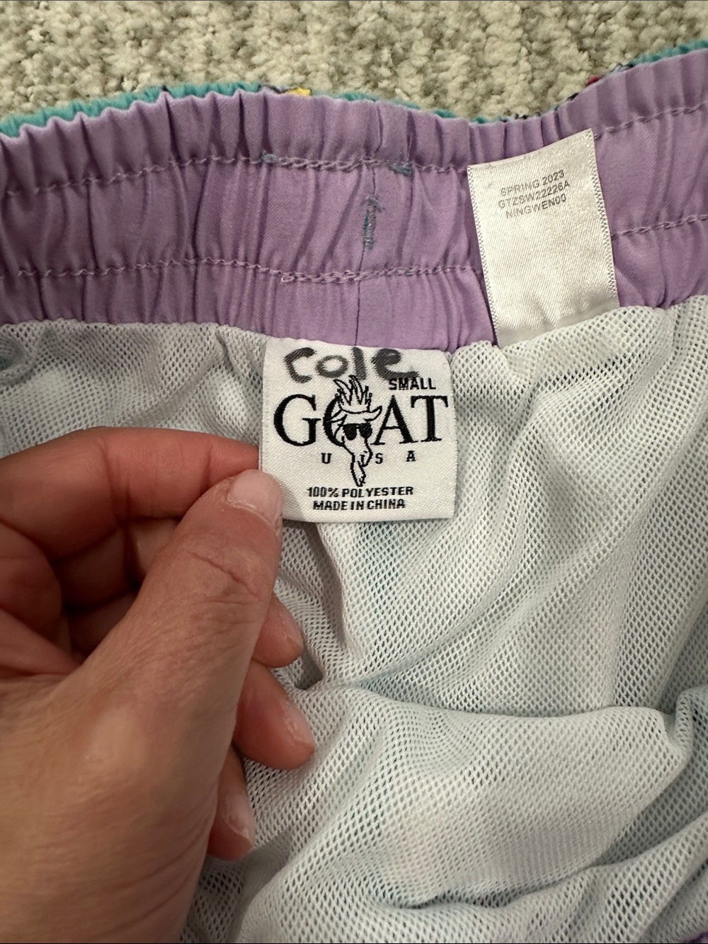 Goat Print Ombre Swim Shorts - Teal to Pink - Picture 2 of 2
